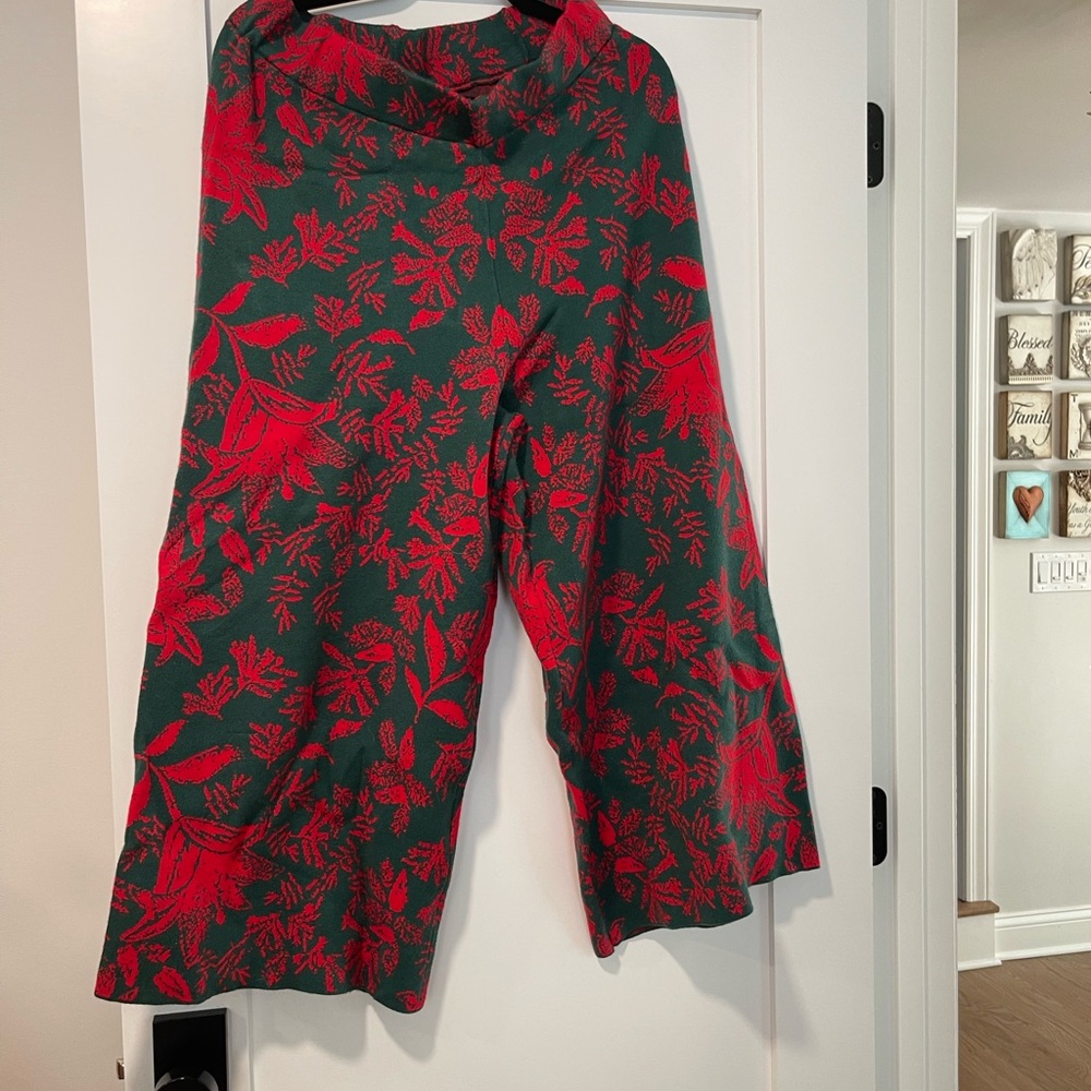 Green & Red Floral Wide Leg Pants